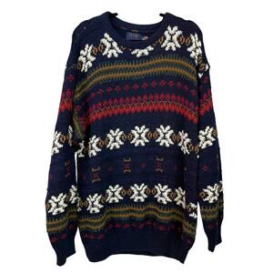 Old Glory Vintage Sweater Size XL Cotton Knit 90s Made In USA Crewneck Blue Red